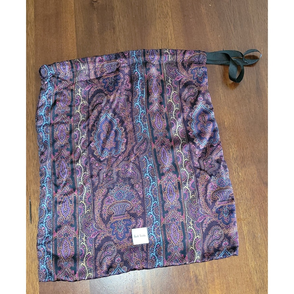 Paul Smith Purple Paisley Print‎ Drawstring Bag Silk Satin Luxury Accessory